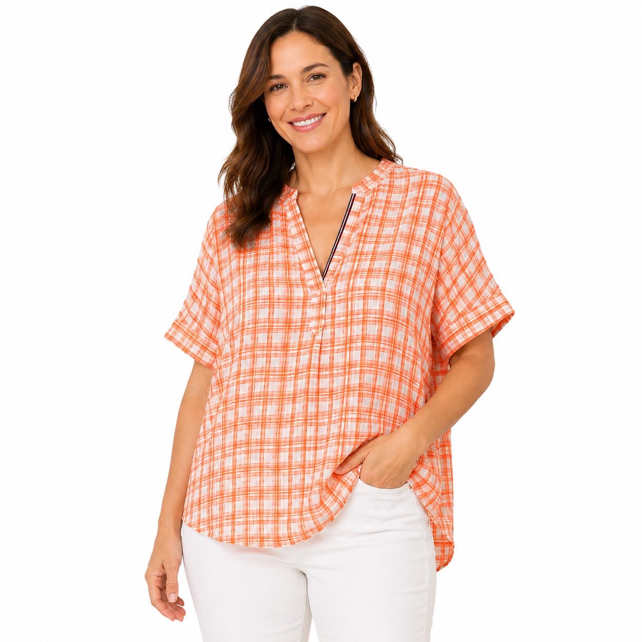 Tommy Hilfiger Short Sleeve Plaid Popover