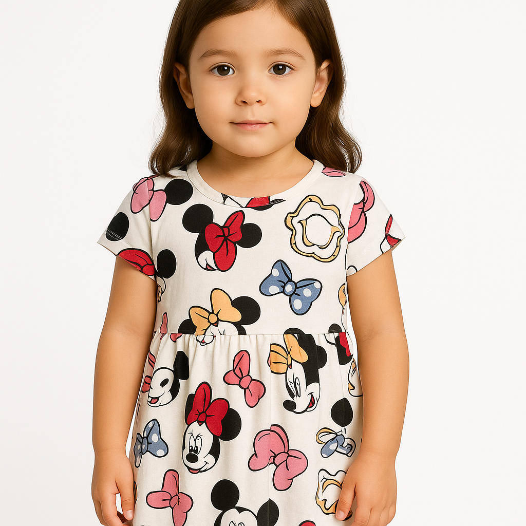 Disney Minnie Mouse Print Dress with Short Sleeves