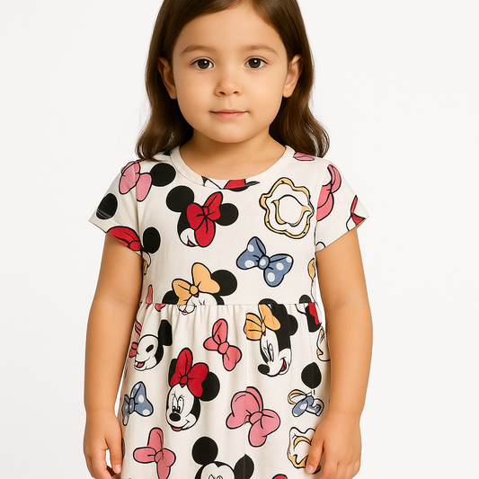 Disney Minnie Mouse Print Dress with Short Sleeves