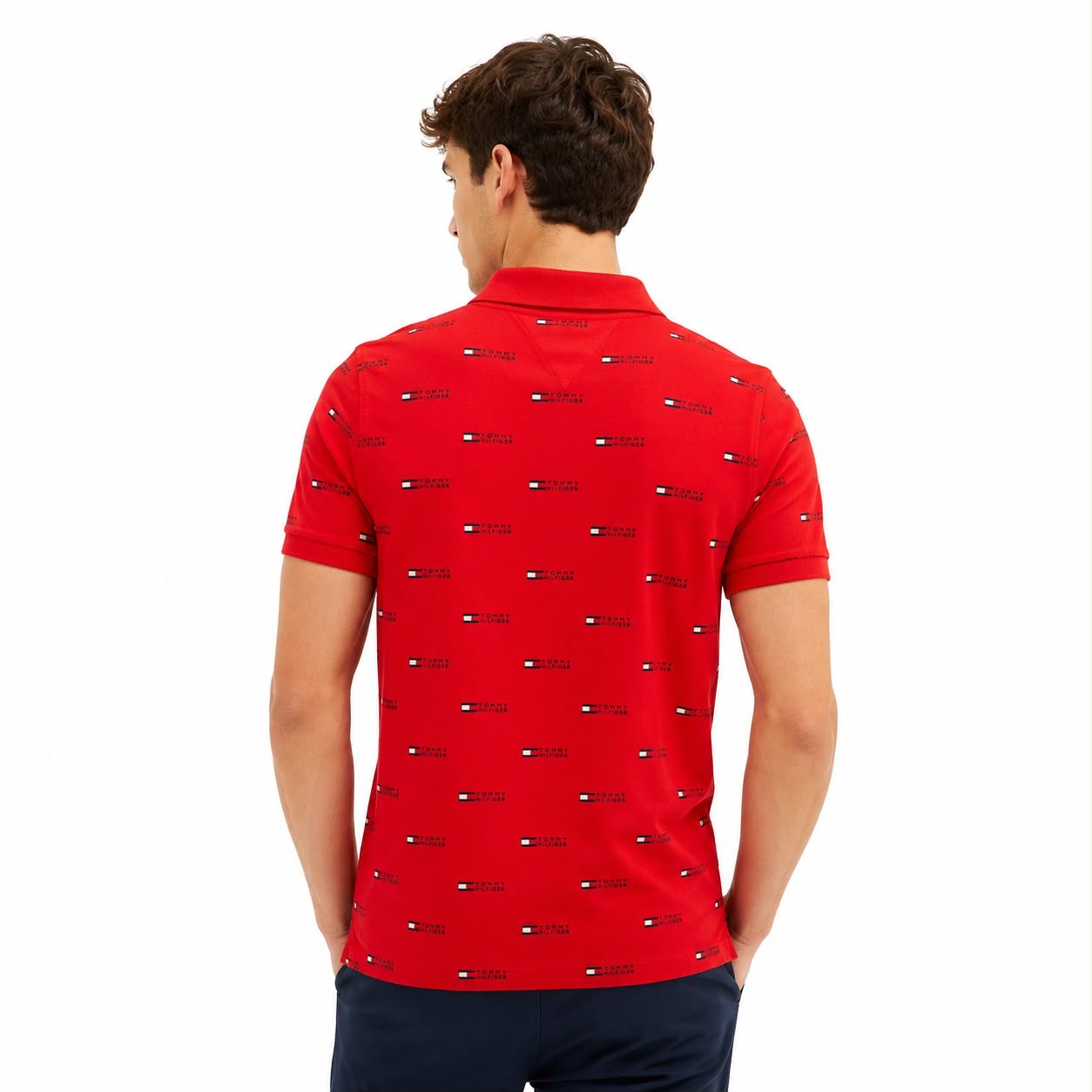 Tommy Hilfiger Kids Blush Red Printed Straight Fit Polo T-Shirt