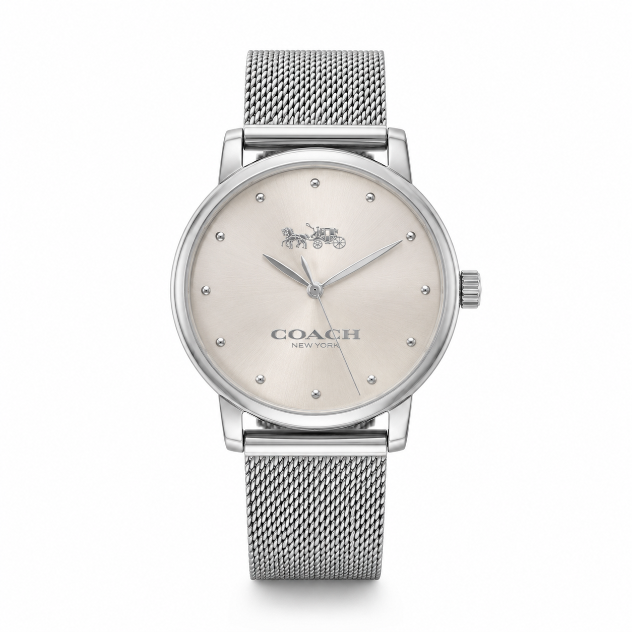 Coach -Grand Silver Glitz Dial Mesh Band Womens 36mm Watch