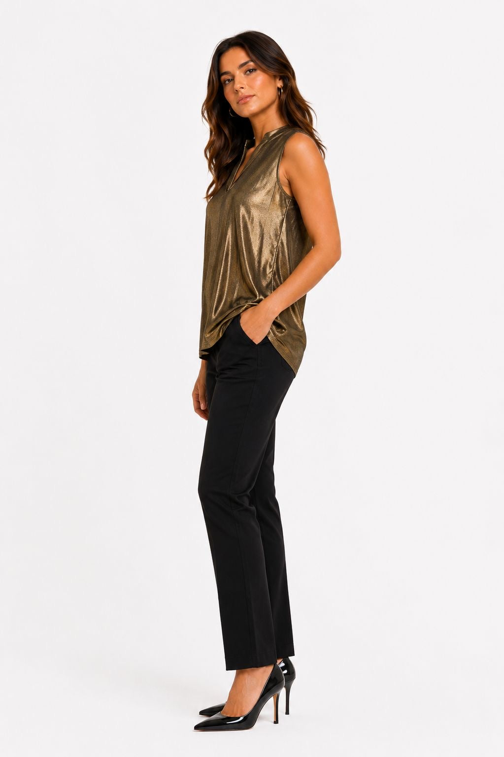 NINE WEST-Metallic gold sleeveless blouse