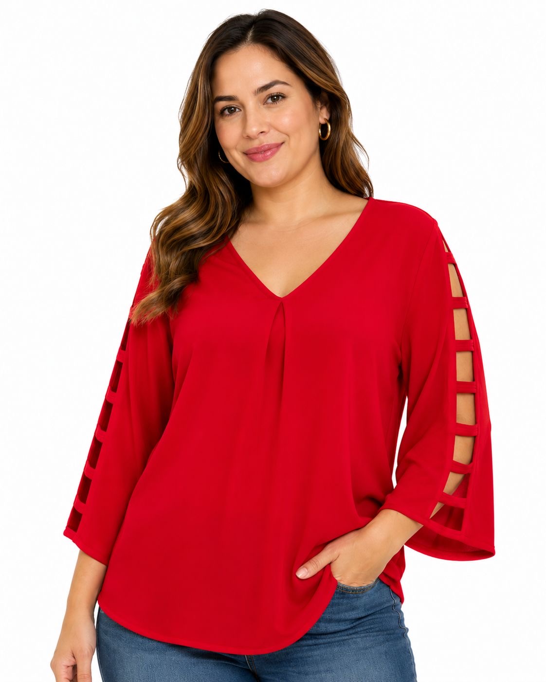 CATHY-Loose cut blouse in bright red