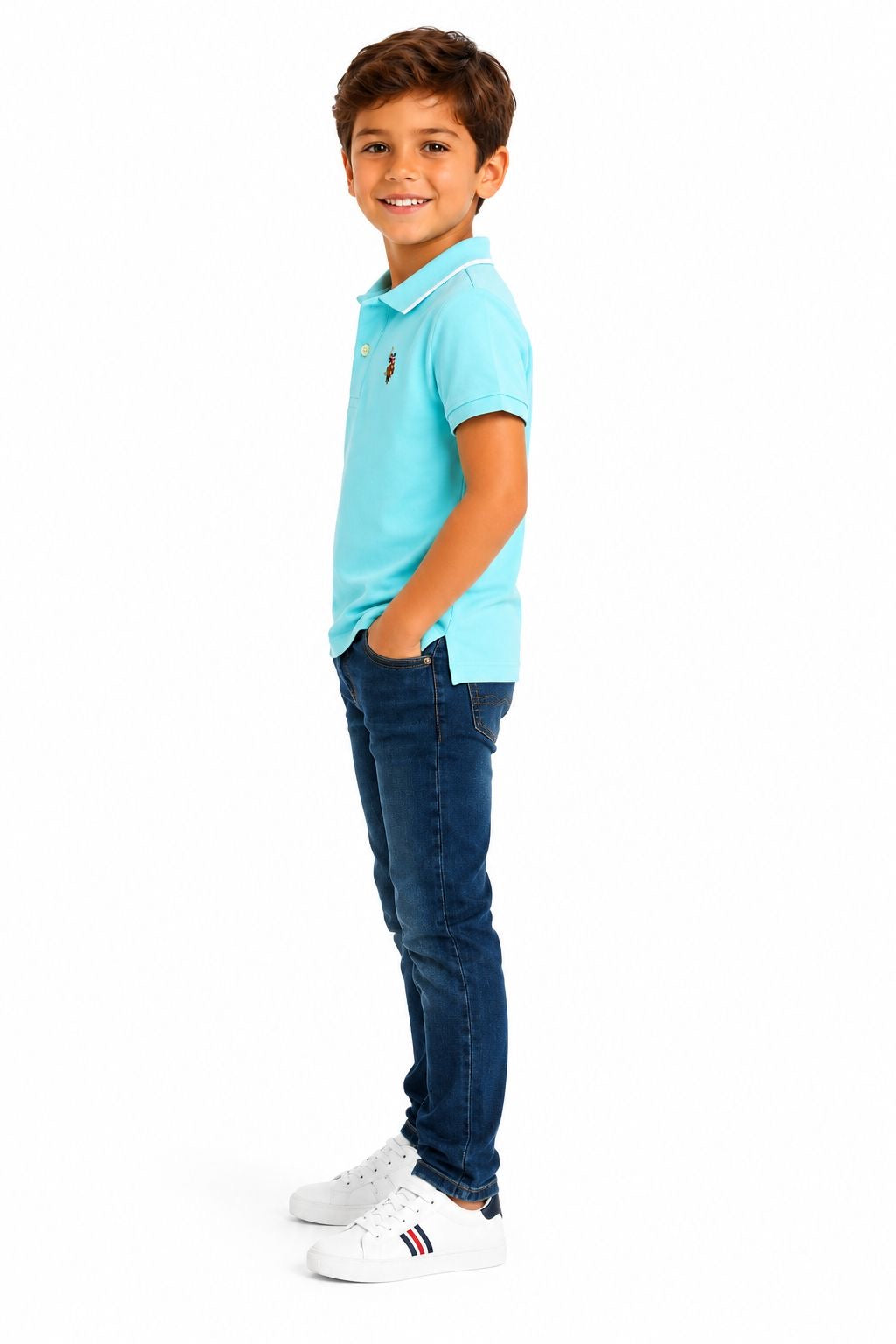 U.S. POLO ASSN-Light blue short-sleeved polo shirt