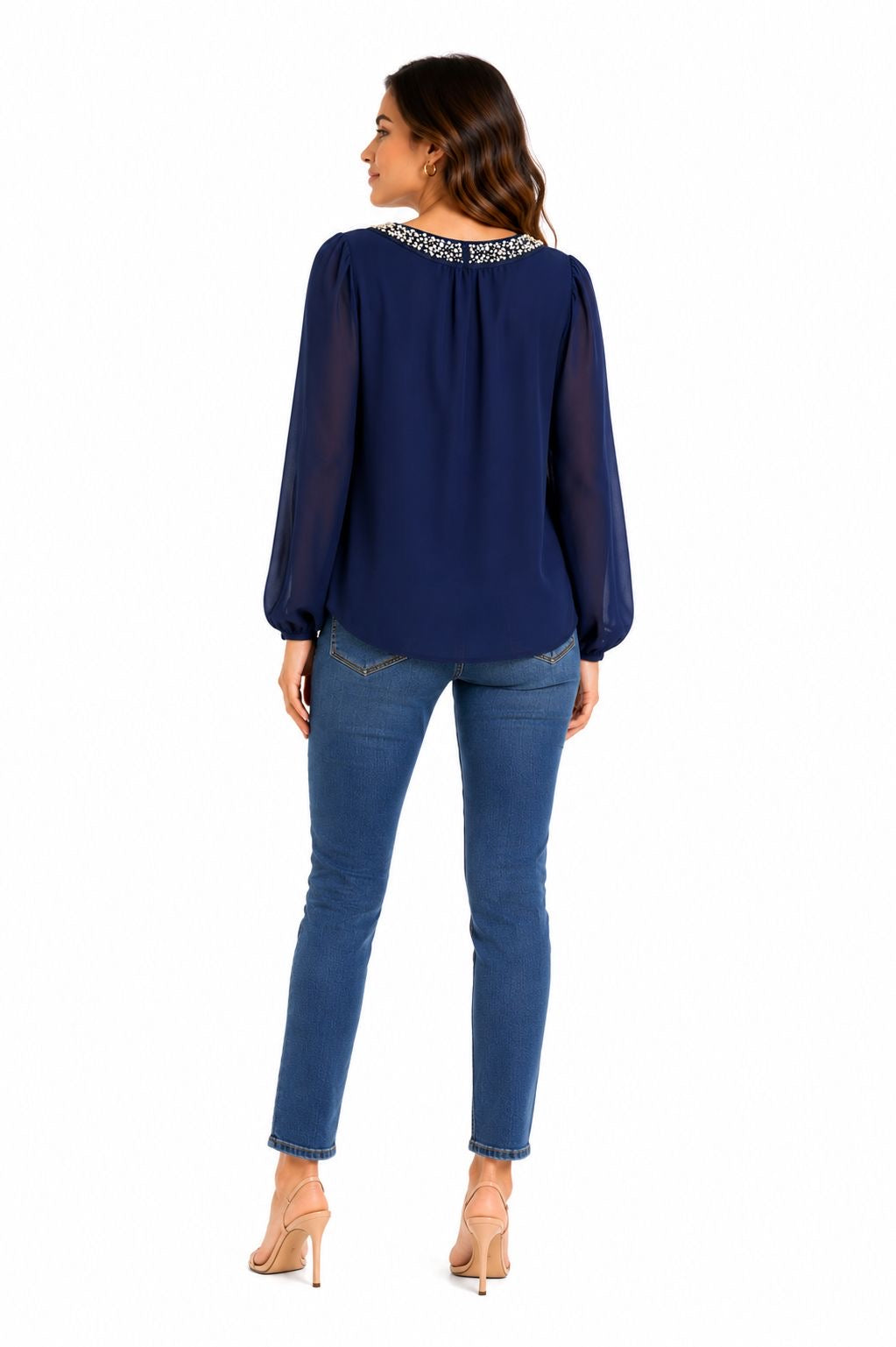 Vince Camuto navy blue chiffon blouse