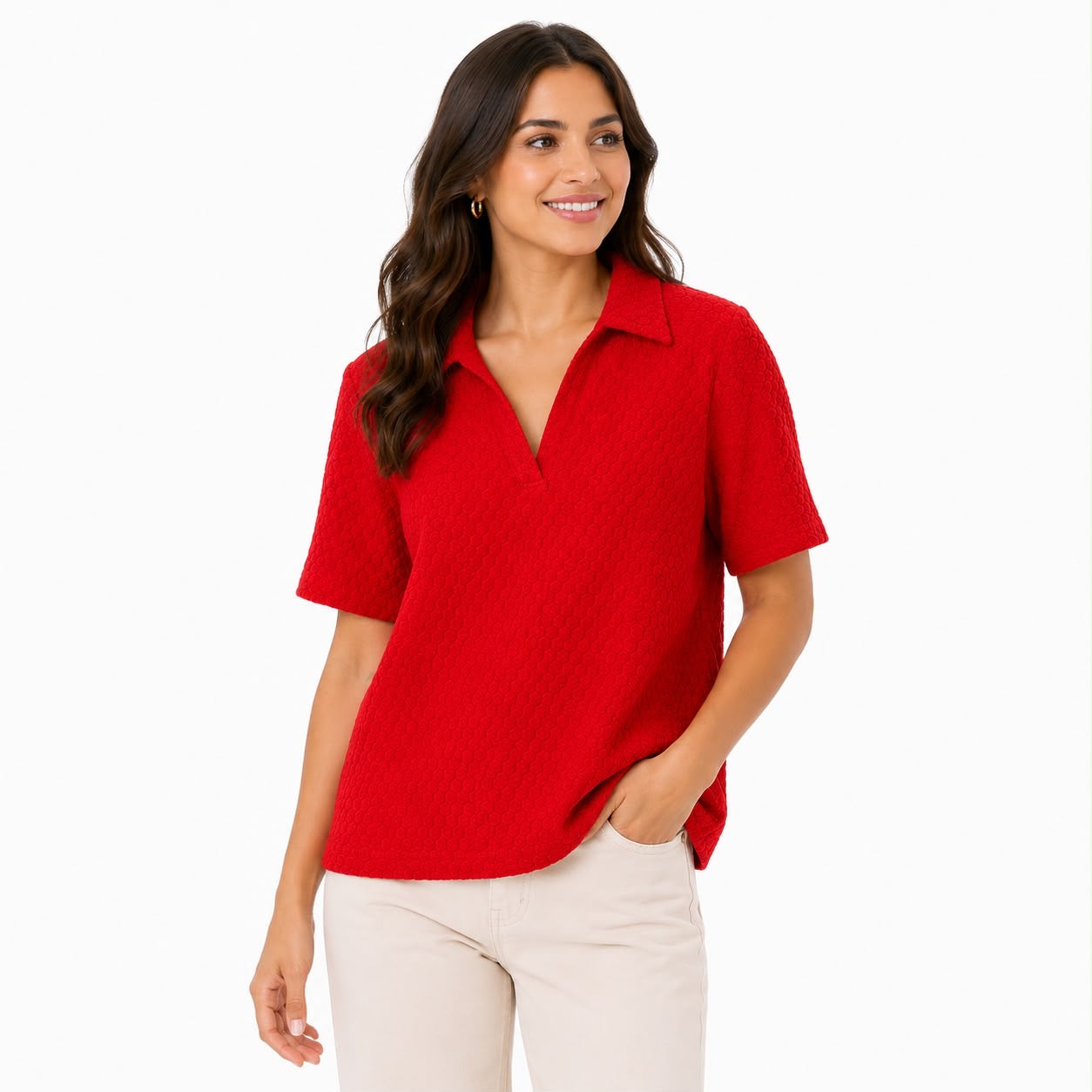 Kim & Cami red textured knit blouse Women’s