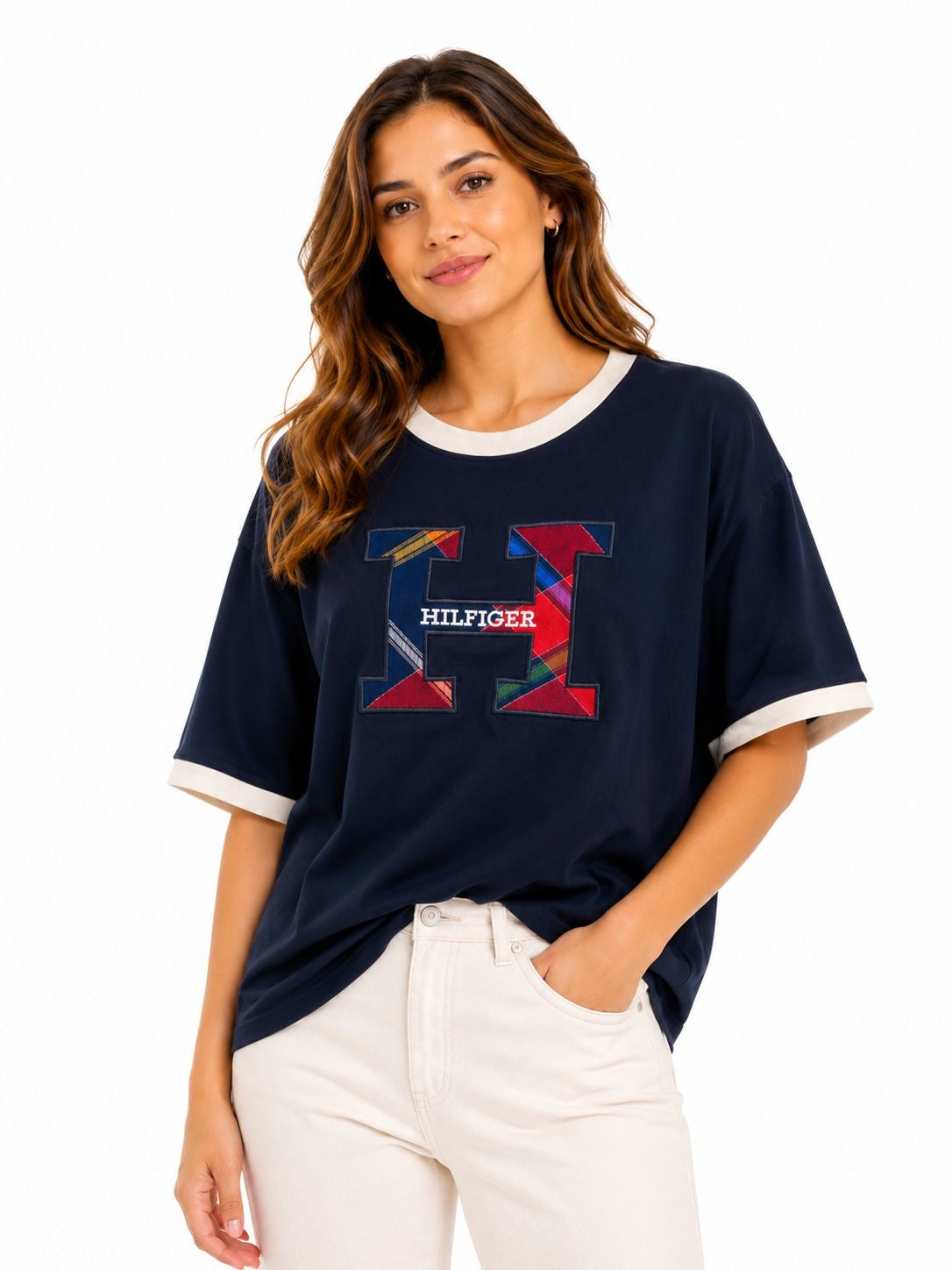 TOMMY HILFIGER-Plaid Monogram Crewneck T-Shirt