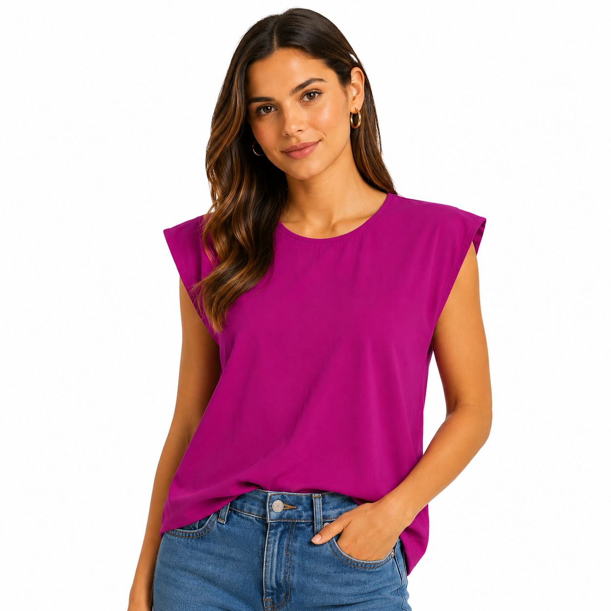 Chaus blouse with round neck and sleeveless design