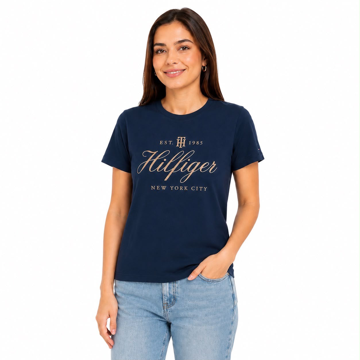 Tommy Hilfiger women's t-shirt in navy blue with a graphic logo