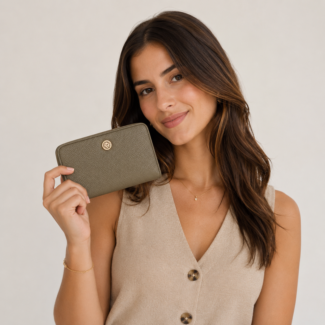 Anne Klein Dark Olive Logo Detail Bi-Fold Wallet