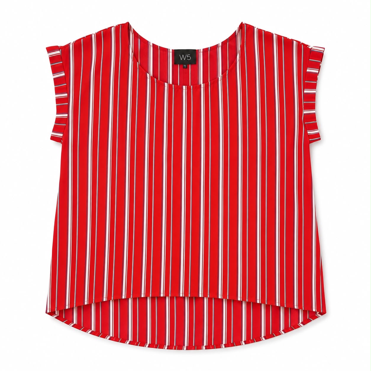 W5 blouse has a red and white vertical stripe print