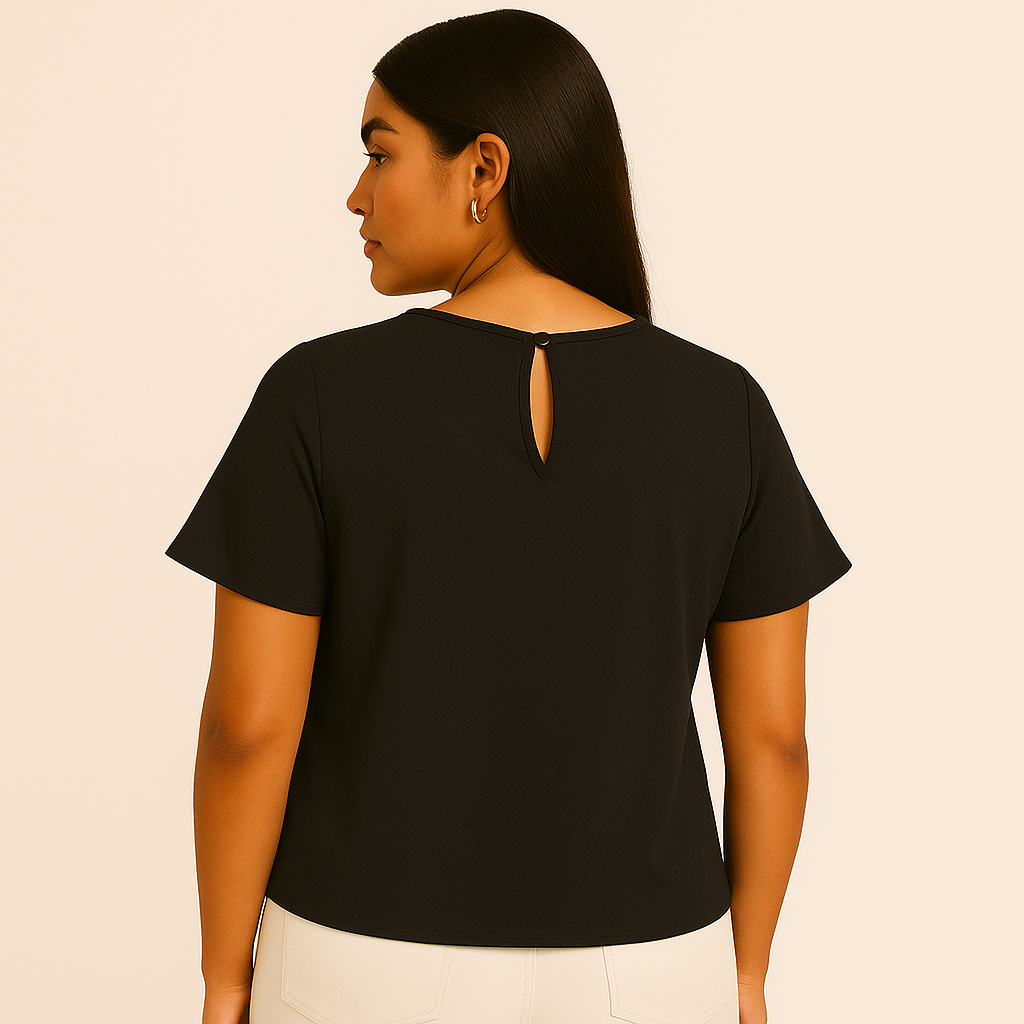 Ash & Violet Short Sleeve Lace Trim Pleated Top