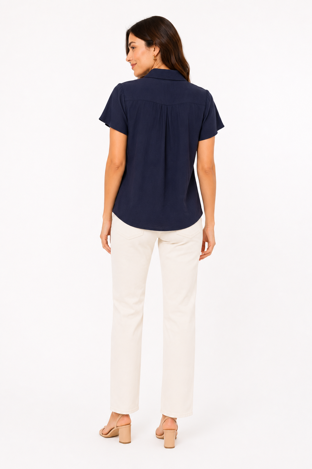 CALVIN KLEIN-Short-sleeved blouse in navy blue from the Calvin Klein brand