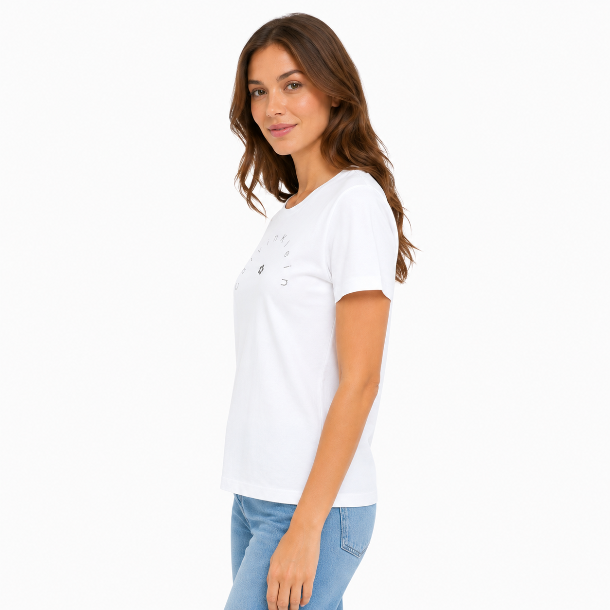 Calvin Klein white t-shirt features an arched logo Womens