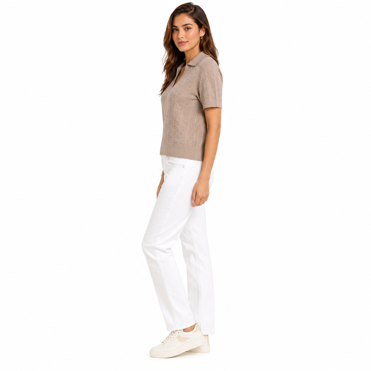 DKNY JEANS Polo sweater in beige with a jacquard design