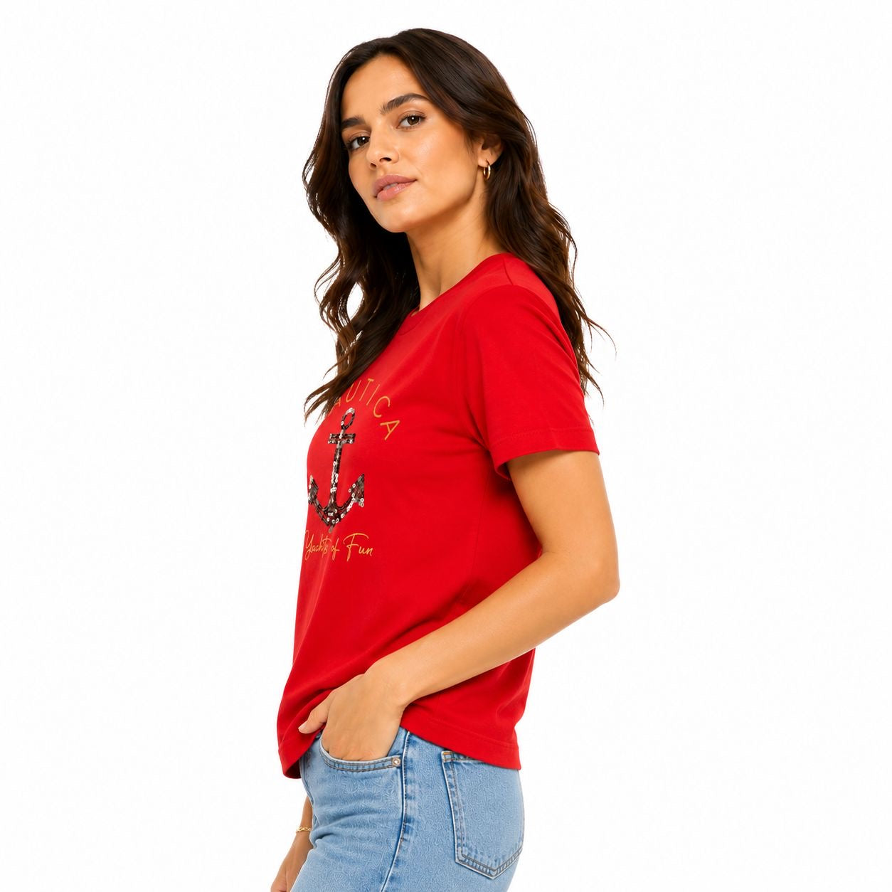 Nautica Glitter Anchor Yachts of Fun Graphic T-Shirt