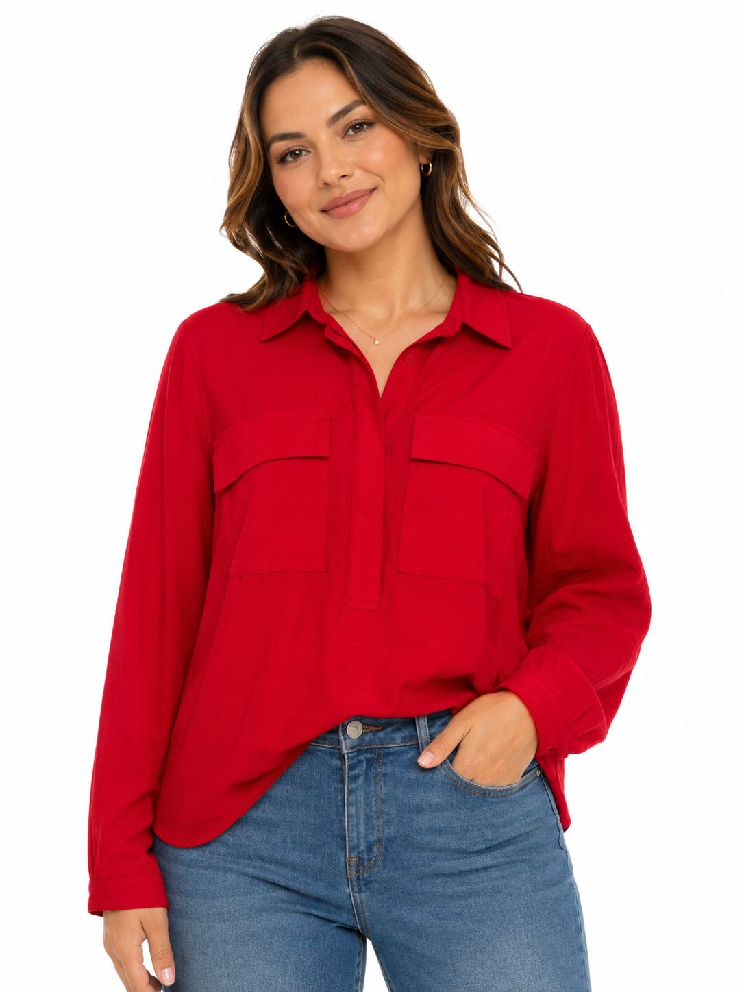 RAFAELLA-"Popover" style blouse or fluid red shirt from the Rafaella brand