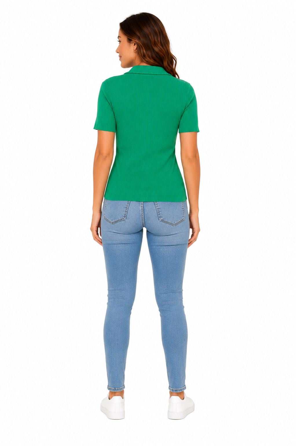 ADRIANNA PAPELL-Ribbed polo sweater (ribbed polo sweater