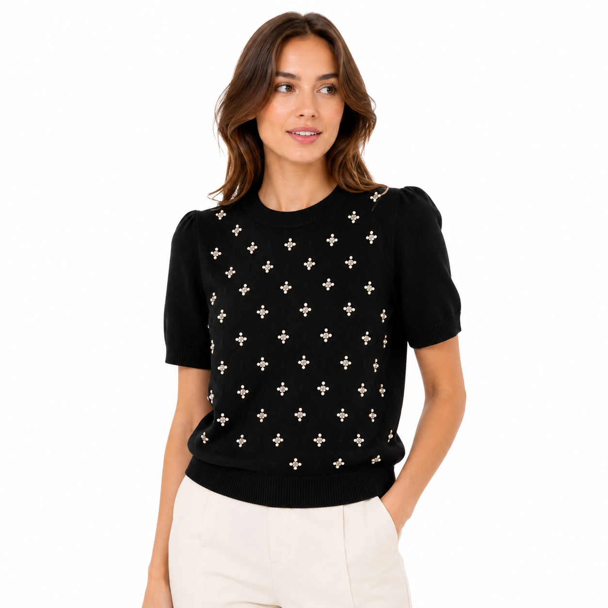 Liv Milano Black knitted blouse with short sleeves Women’s