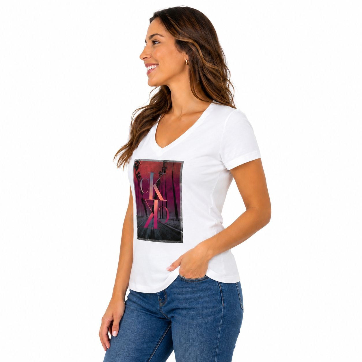 Calvin Klein Women's Palm Sunset V-Neck T-Shirt