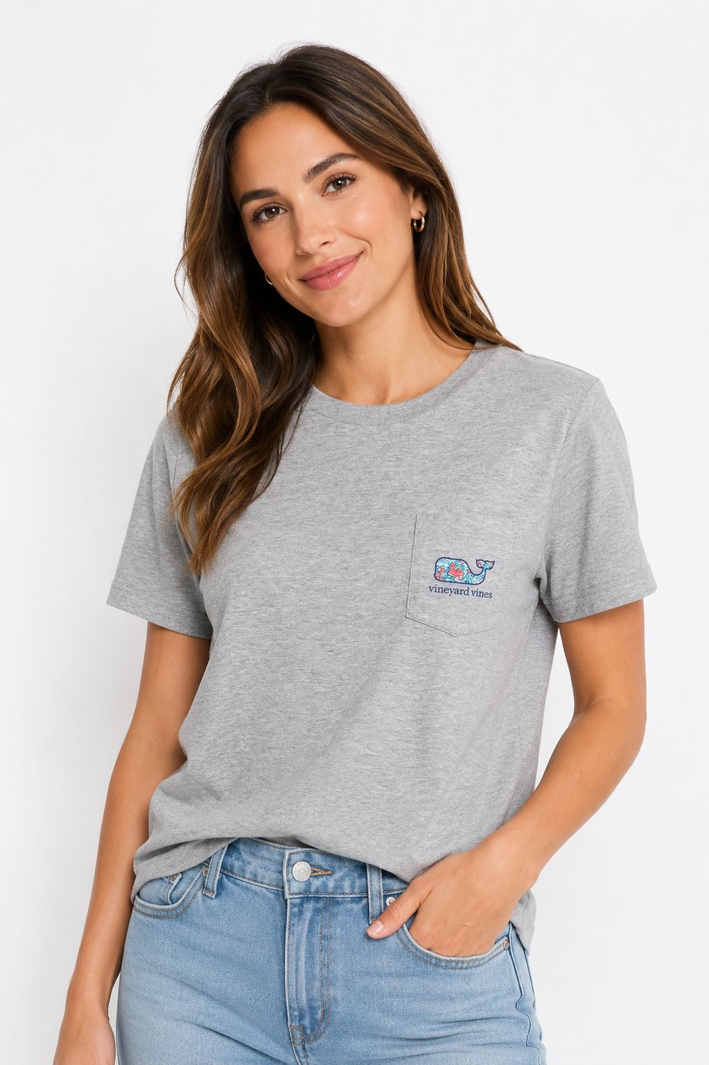 VINEYARD VINES-Gray cotton t-shirt with pocket