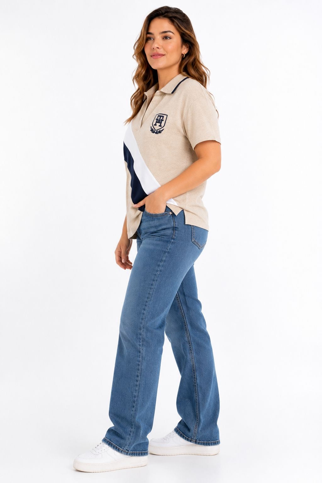 Tommy Hilfiger Camiseta de algodón con Cuello; Polo y bloques de color para mujer de Tommy Hilfiger