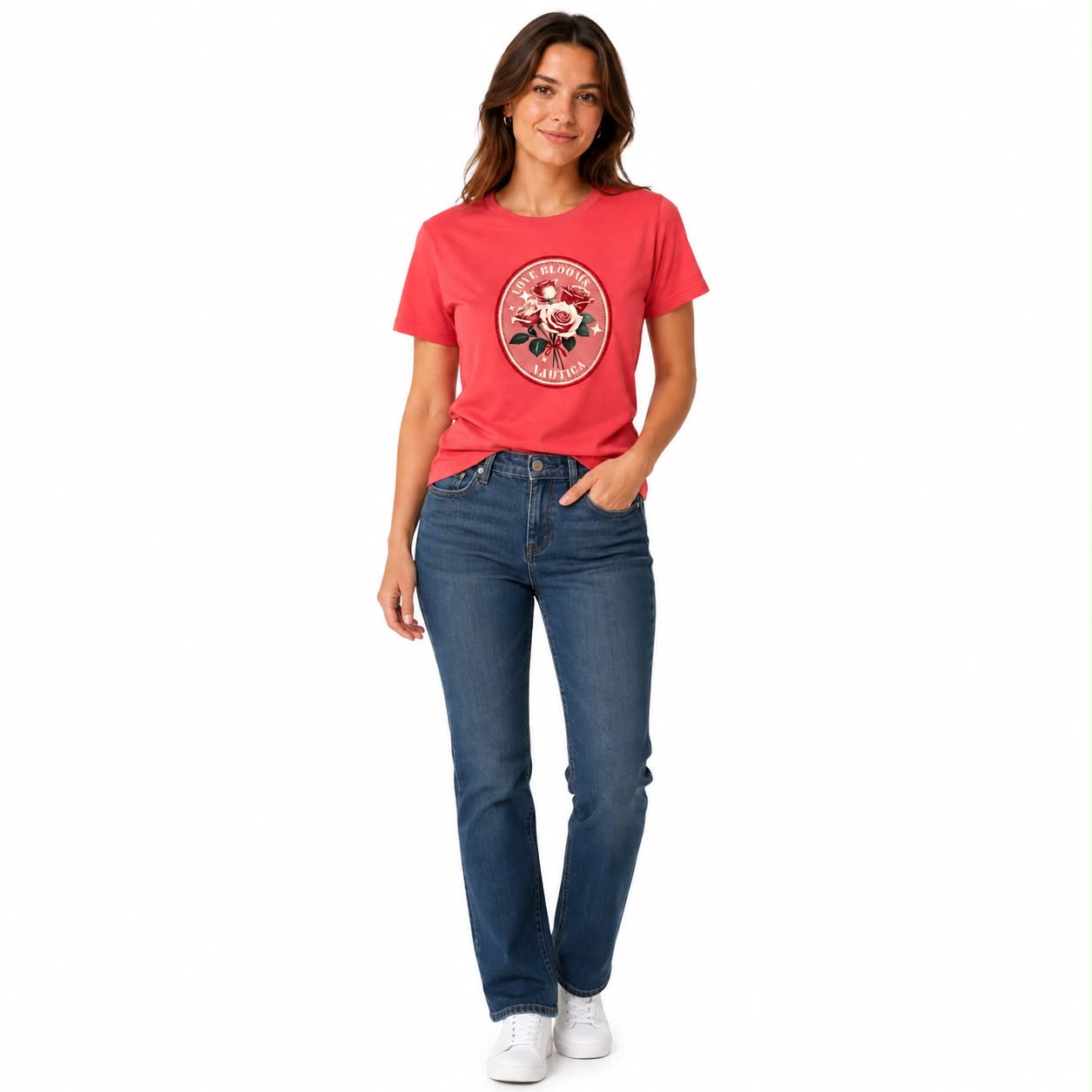 NAUTICA- Rhinestone Love Blooms Graphic T-Shirt.