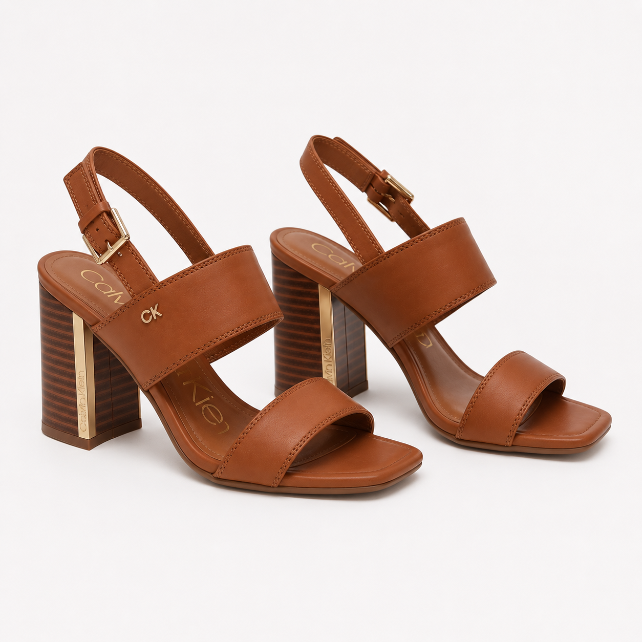 Calvin Klein heeled sandals model Rosemary in cognac color