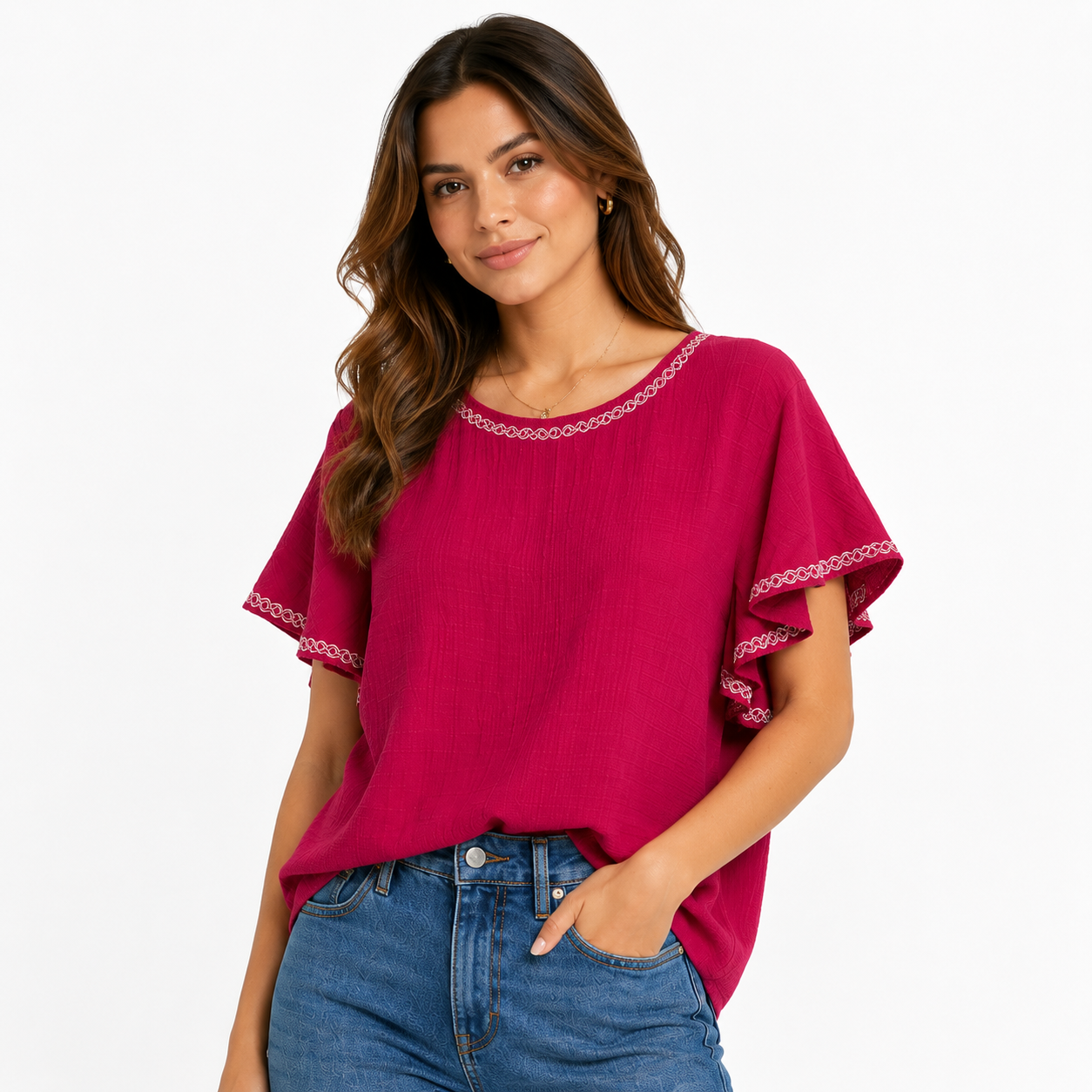 MAX STUDIO-Intense fuchsia or dandy red casual blouse