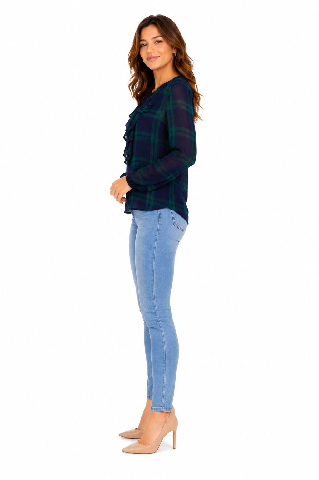 TOMMY HILFIGER-Checkered chiffon blouse with ruffled collar and bow