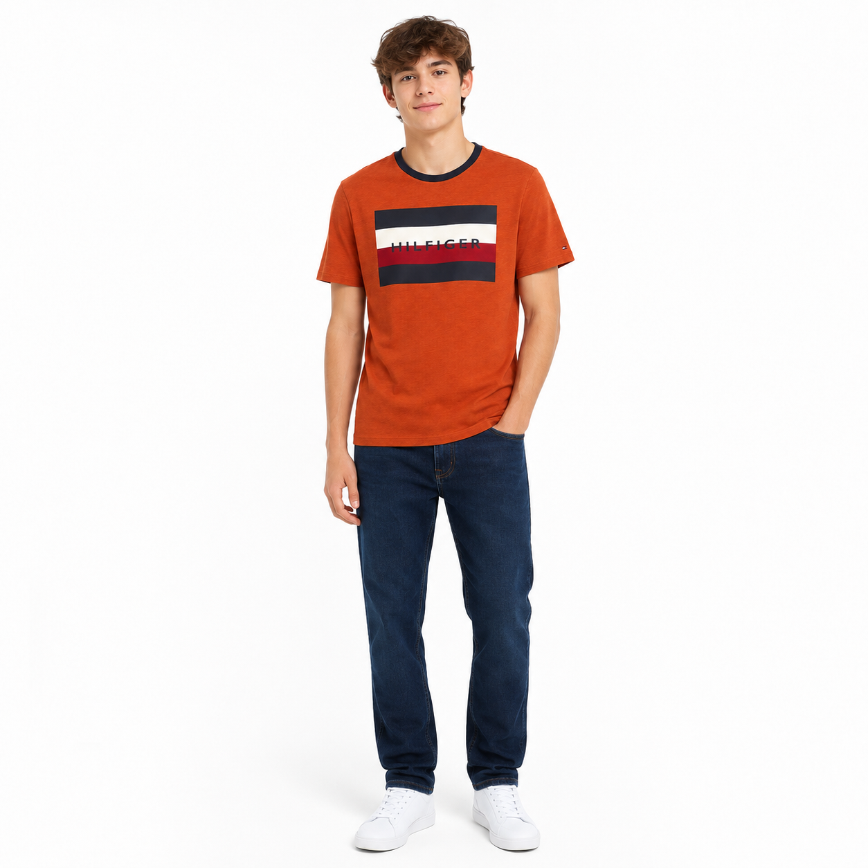 Tommy Hilfiger block-stripe logo cotton t-shirt