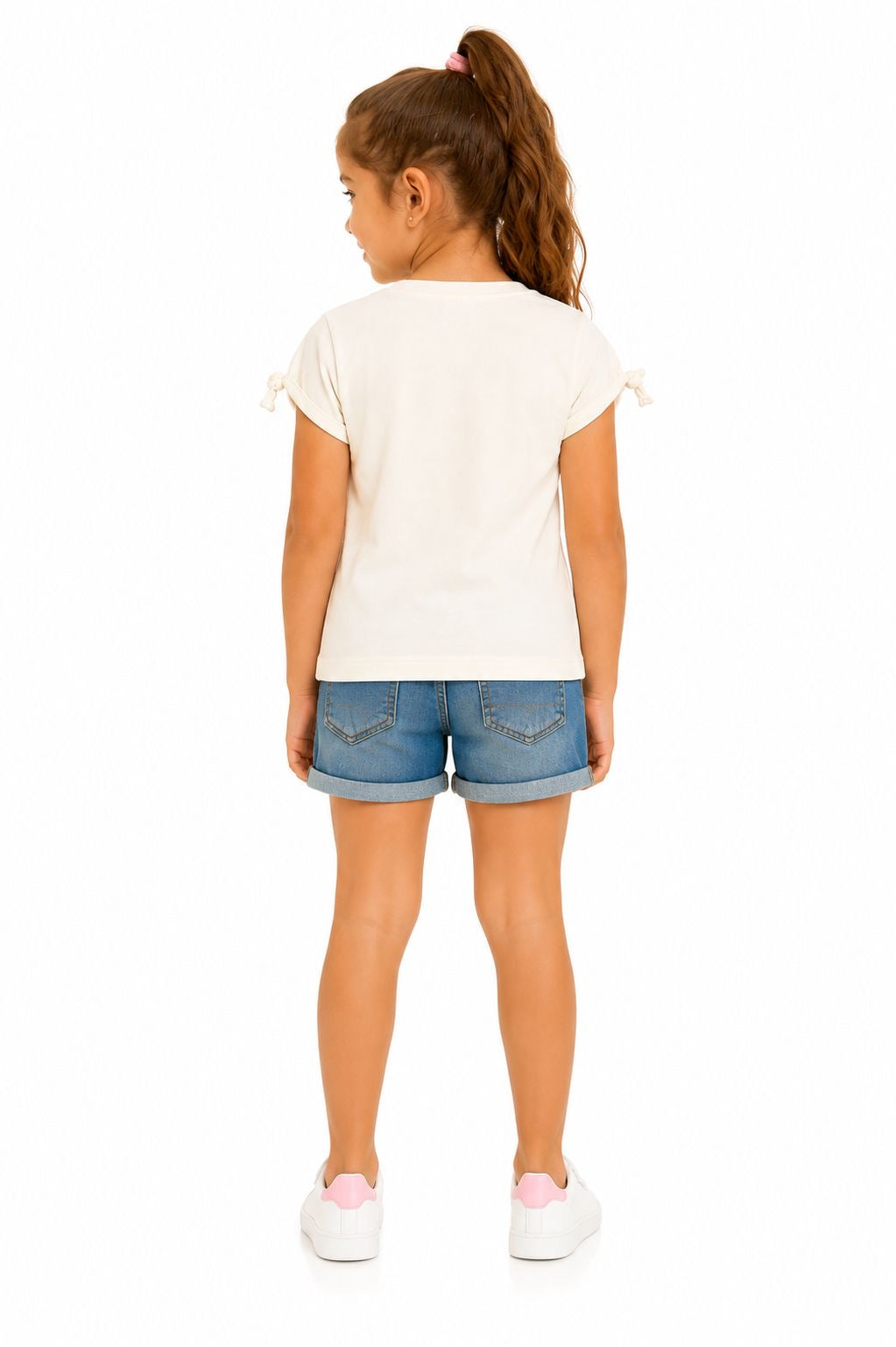 BEAUTEES-Crew neck t-shirt for girls in ivory or white