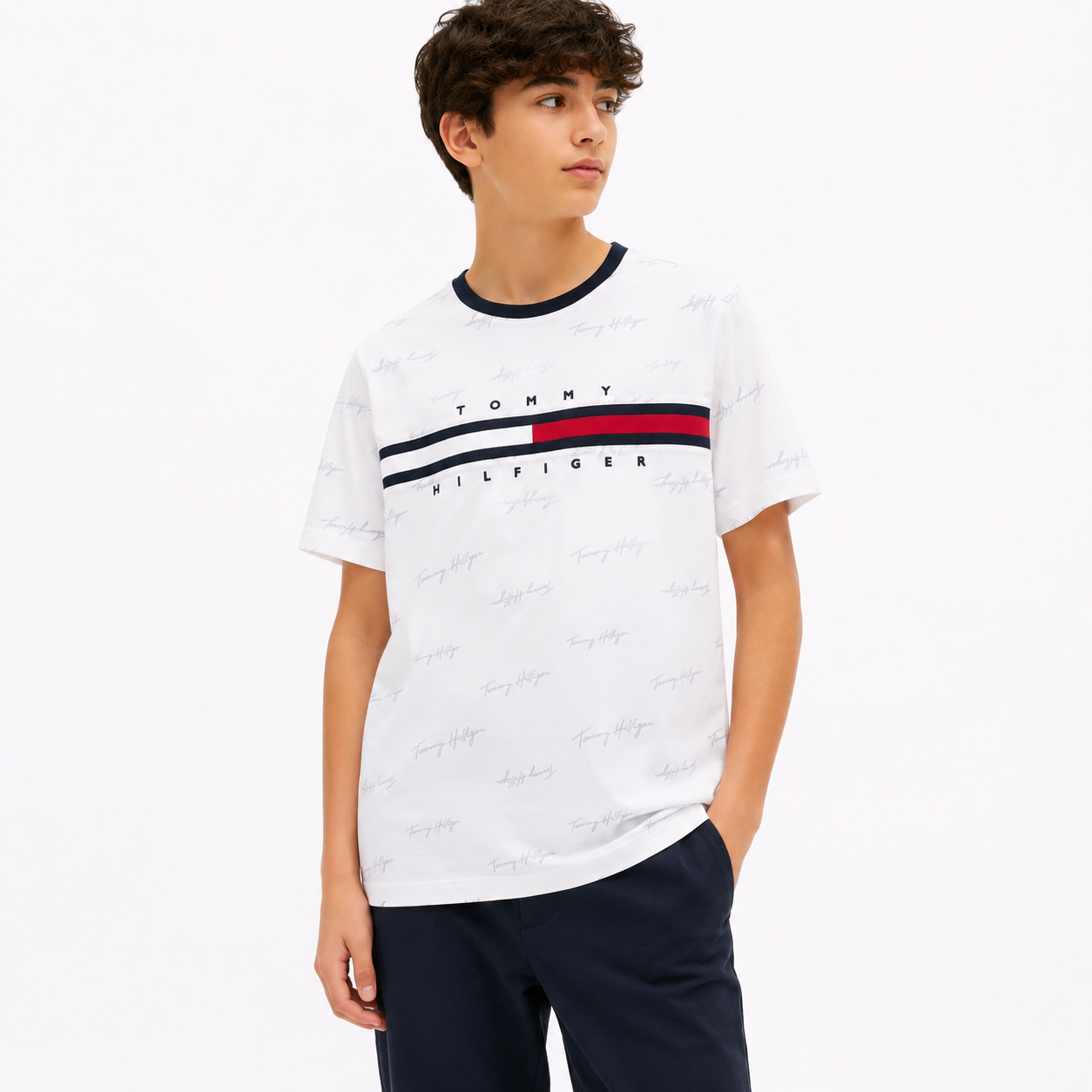 Tommy Hilfiger -Kids' Signature Flag Stripe Logo T-Shirt