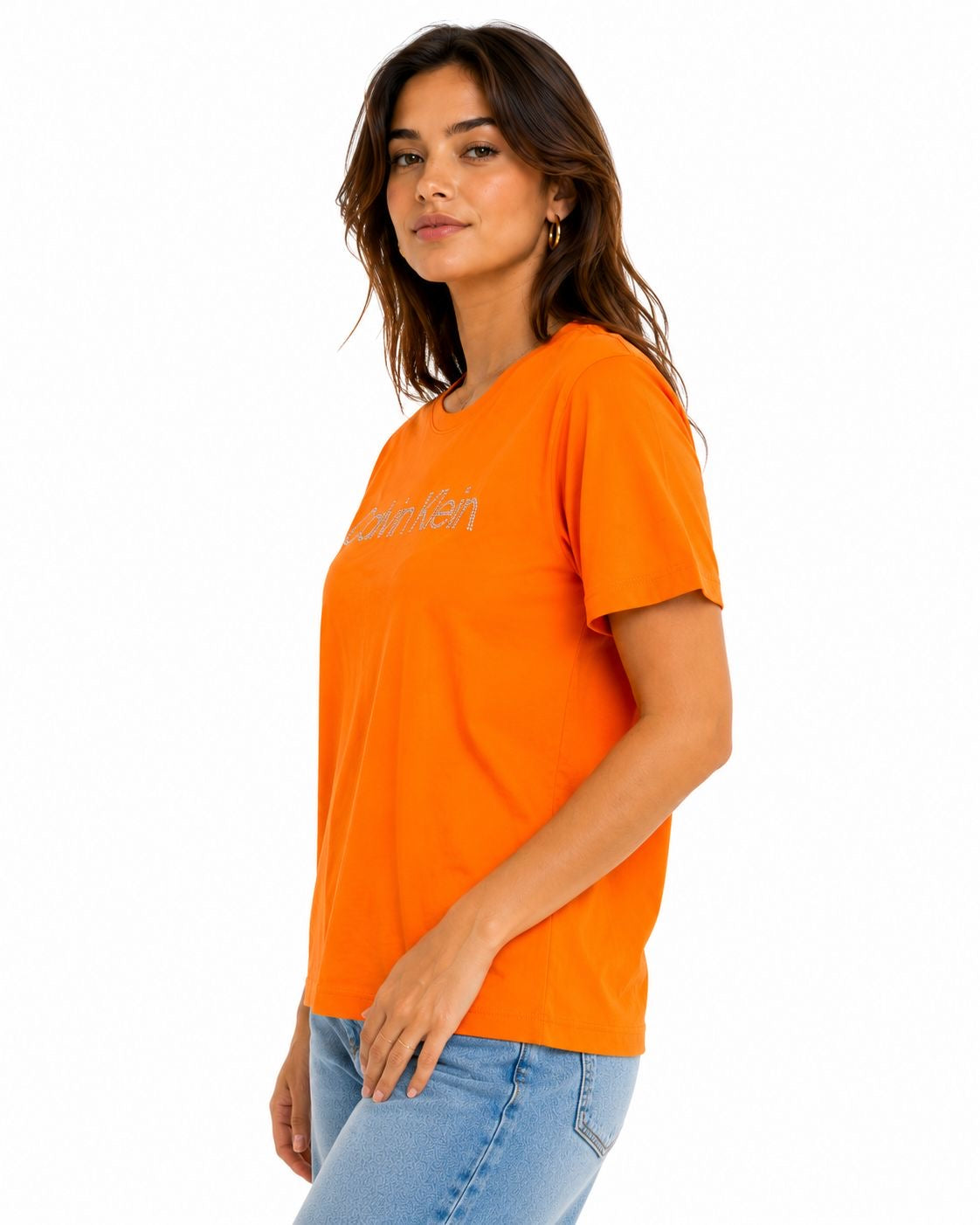Calvin Klein round neck t-shirt in a vibrant orange tone,
