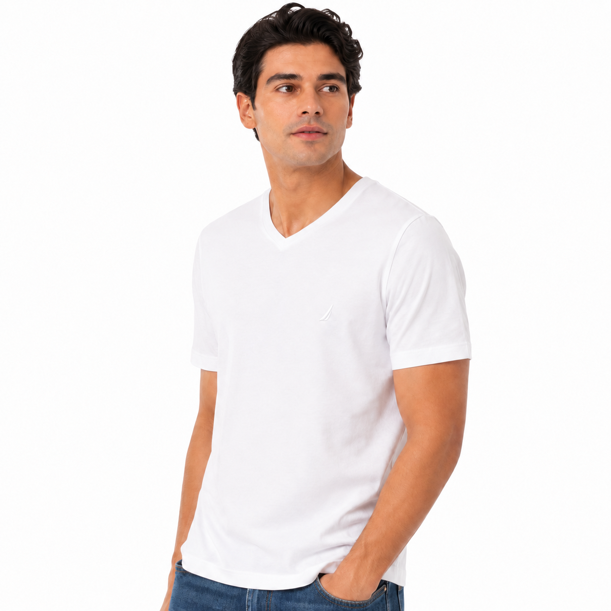 NAUTICA-White V-neck t-shirt
