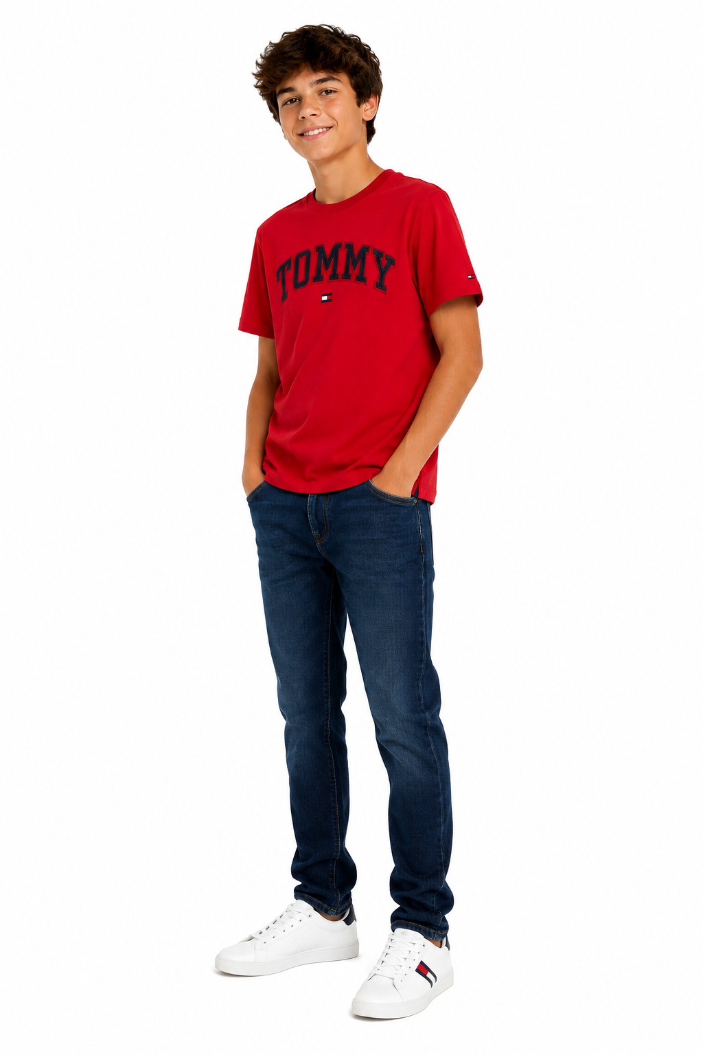 TOMMY HILFIGER Boys Red Cotton Logo T-Shirt
