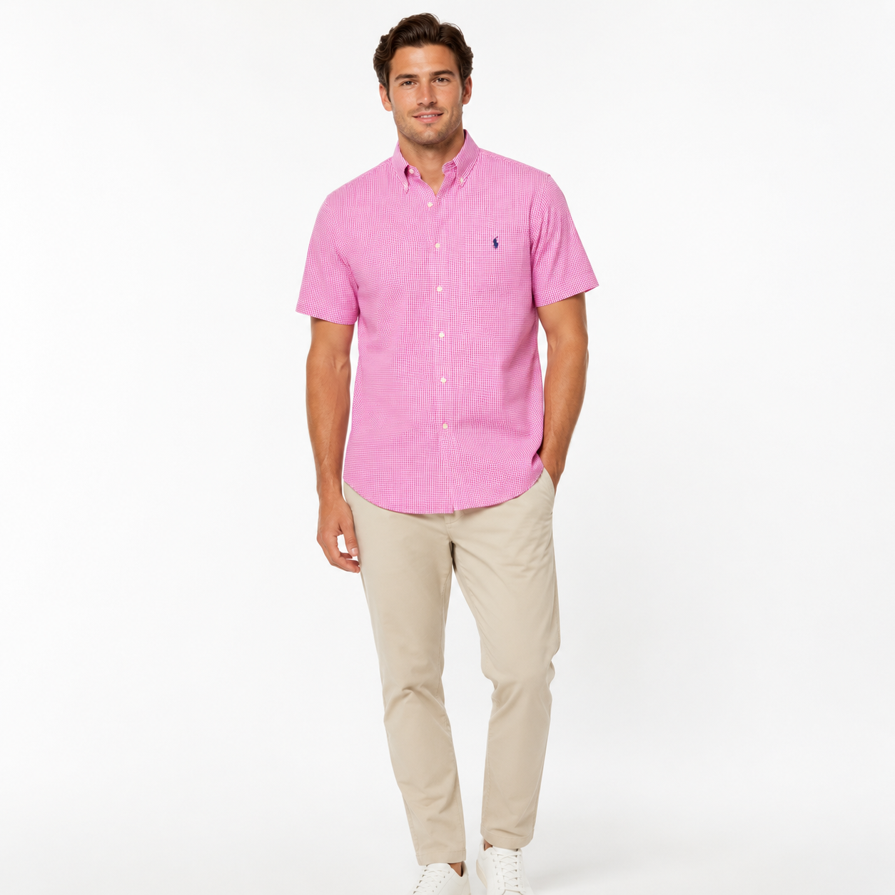 Ralph Lauren pink gingham short-sleeve button-down shirt
