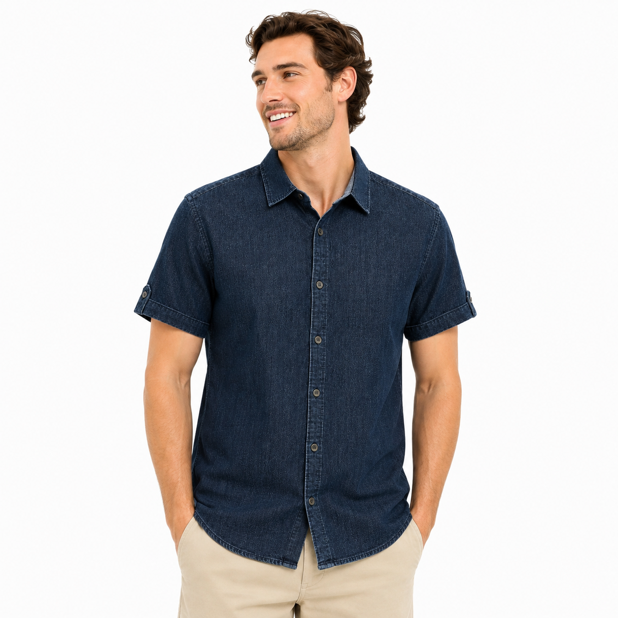 Kenneth Cole short-sleeved denim shirt Slim