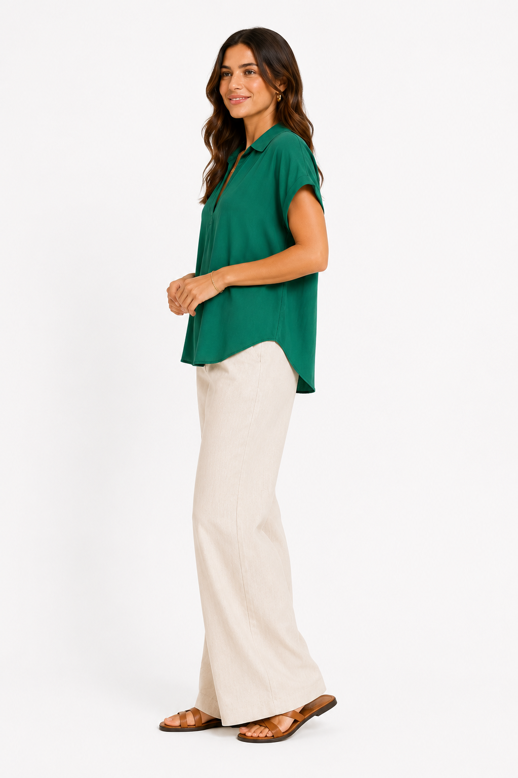 RACHEL ROY- GreenShirt- Sleeved Blouse, With V-Neck