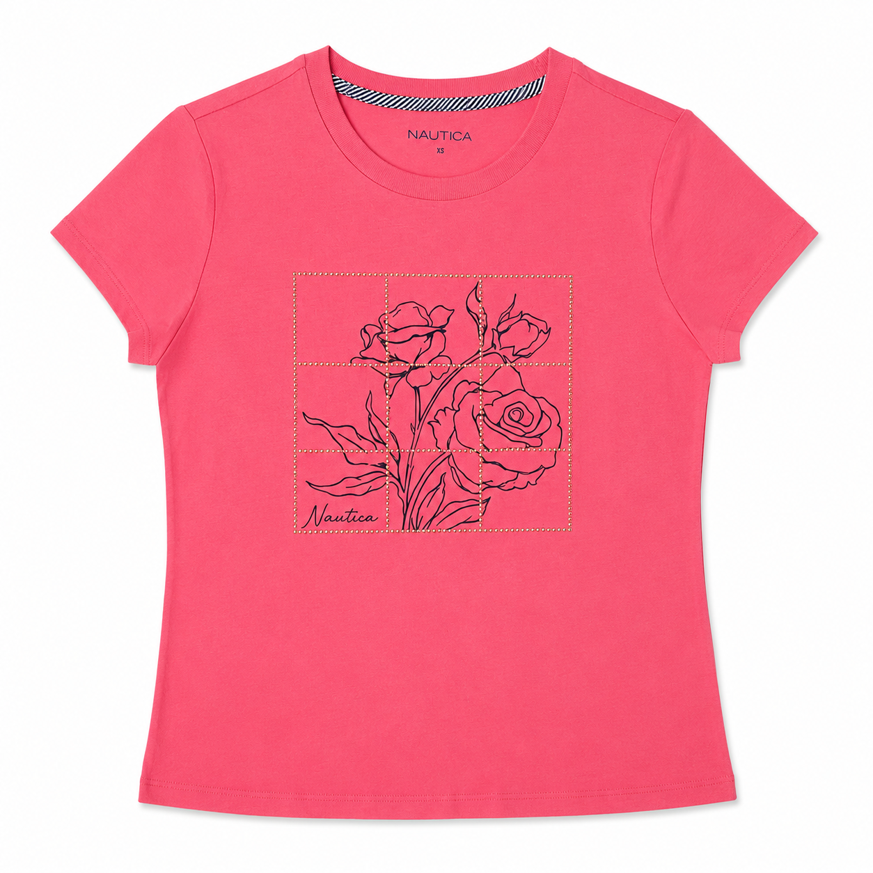 Nautica Womens Modern Flowers Studded Graphic T-Shirt