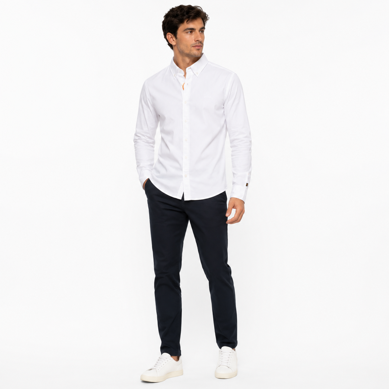Hugo Boss Men's Slim Fit White 100% Cotton Long Sleeved Shirt