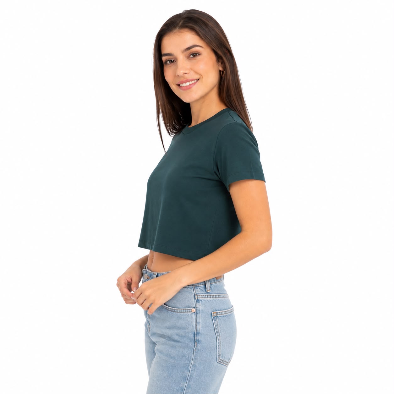 Just Polly Womens Summer Crop Tops Short Sleeve Round Neck T-Shirts Loose Fit Casual Blouse