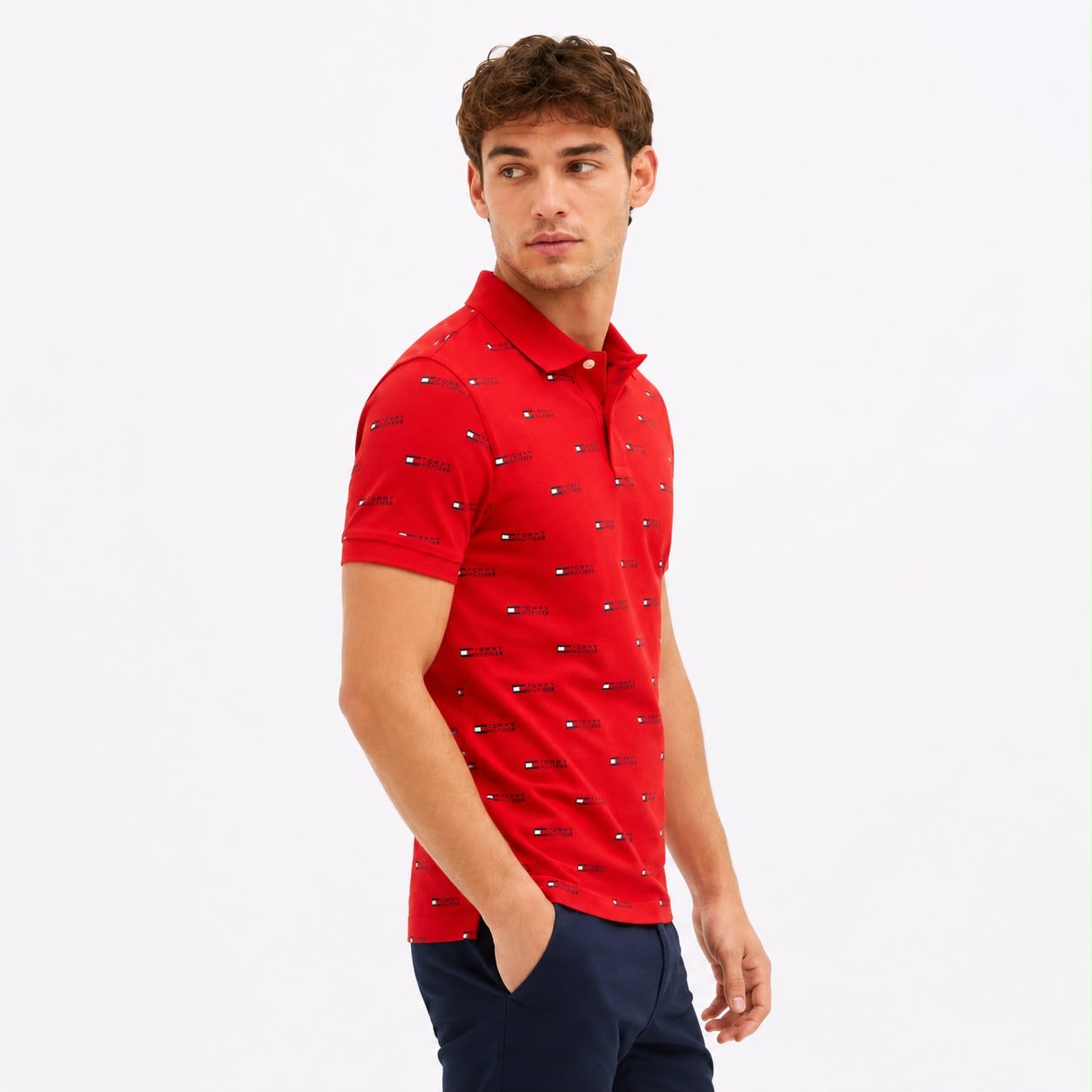 Tommy Hilfiger Kids Blush Red Printed Straight Fit Polo T-Shirt
