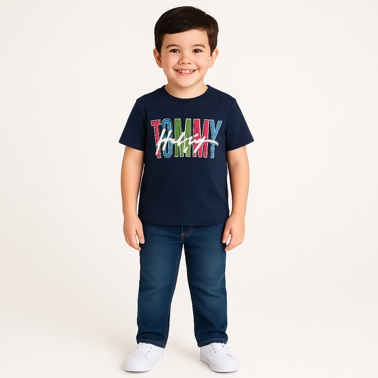 Tommy Hilfiger Multi Text Satien Short Sleeve T-Shirt