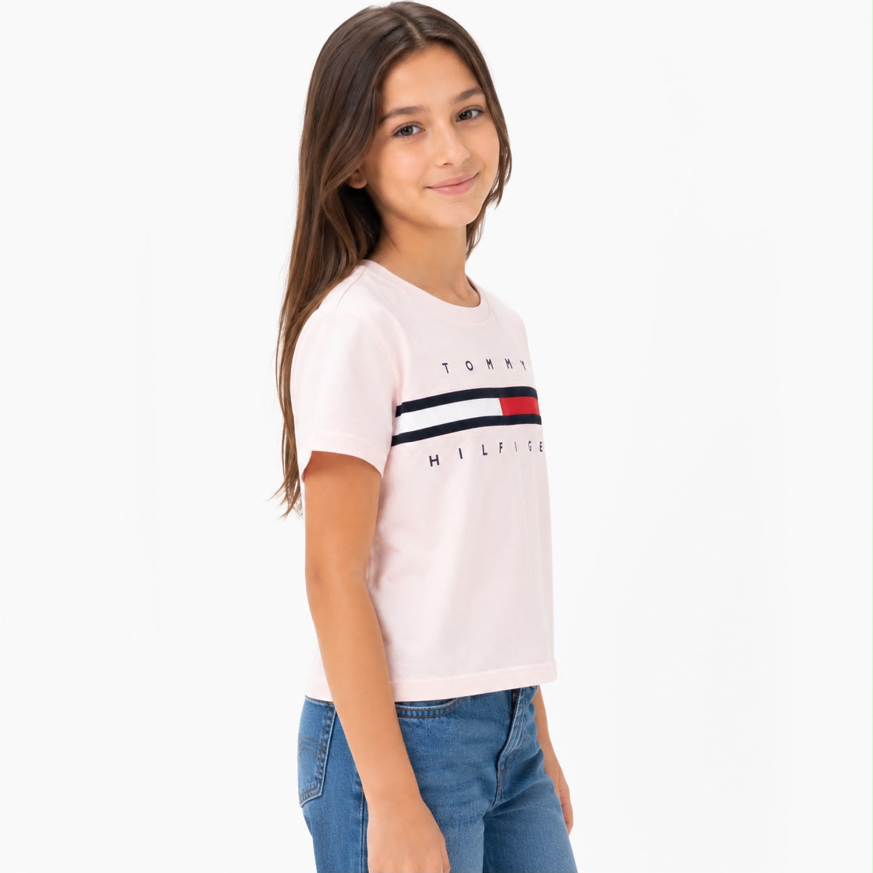 Tommy Hilfiger Girls Peach Solid Round Neck T-Shirt