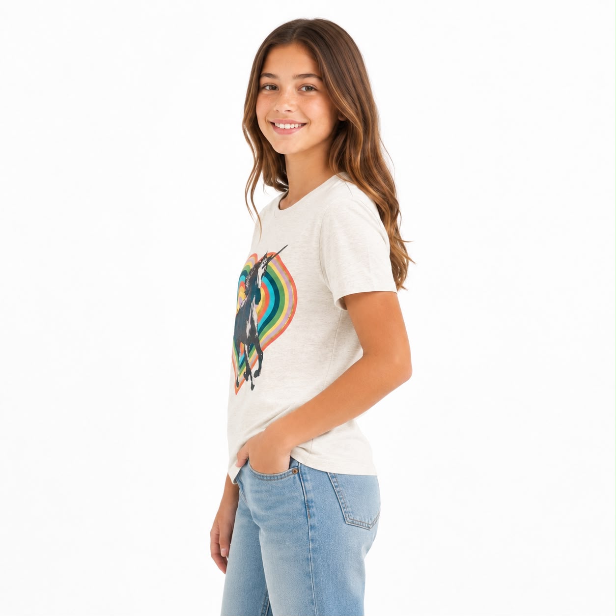 Old Navy Cream Unicorn Rainbow Heart Knit Shirt