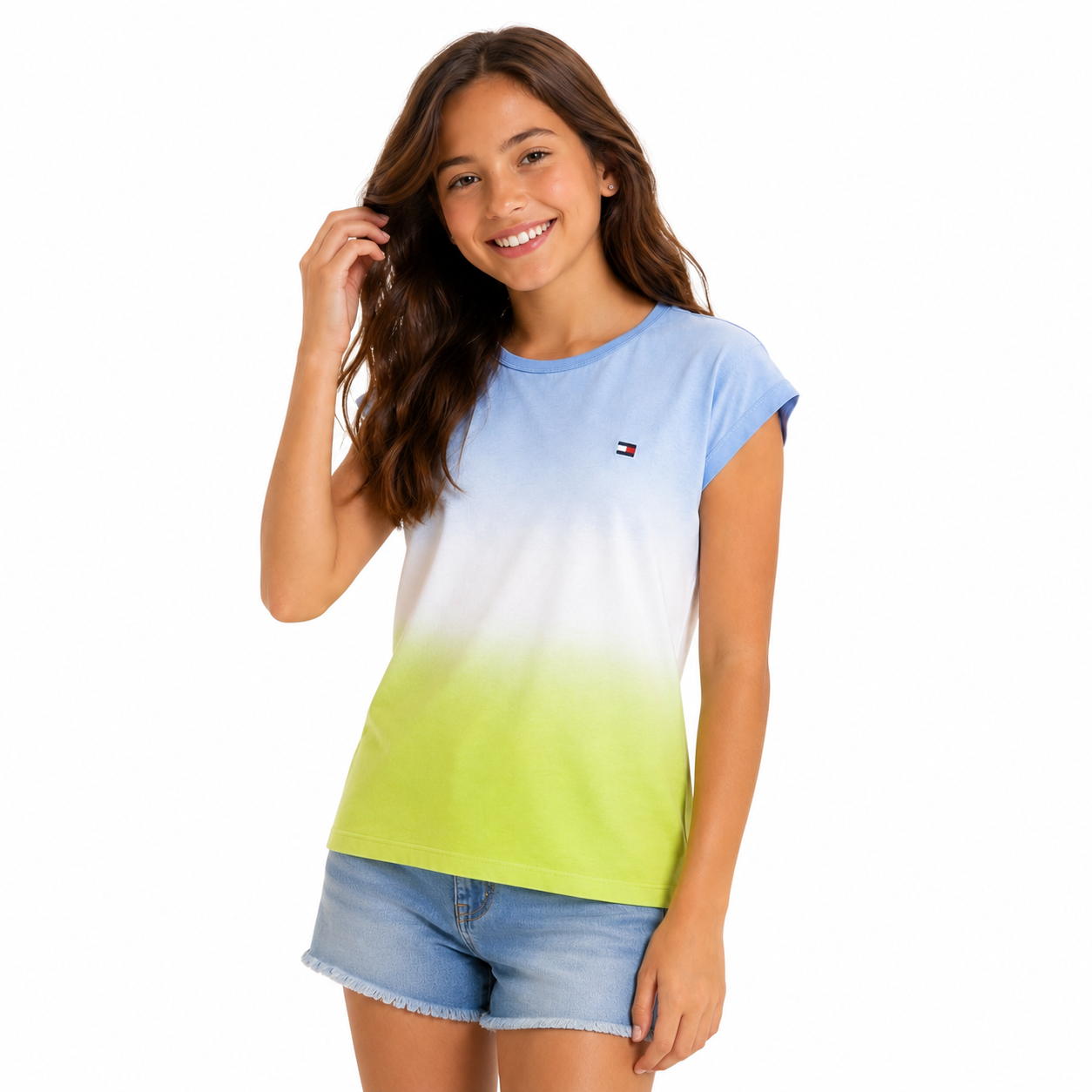 Tommy Hilfiger Kids Girl Round Neck Short Sleeve Ombre Top