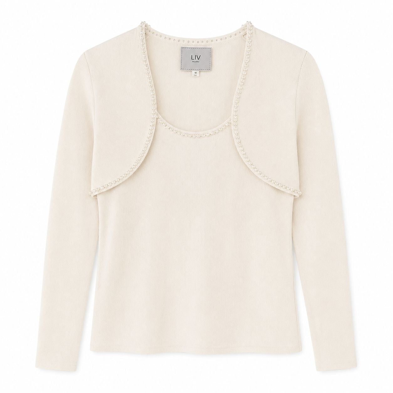 LIV MILANO-Ribbed knit blouse with pearl details