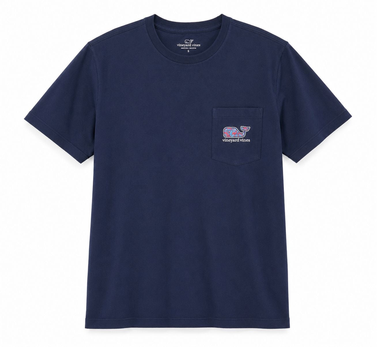 VINEYARD VINES-Navy blue Vineyard Vines t-shirt features a chest pocket with the whale logo printed.