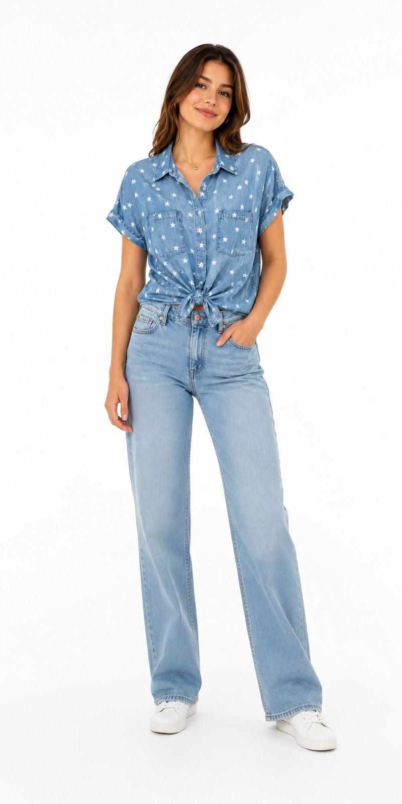 AUTUMN SKYE-Short-sleeved shirt with star print
